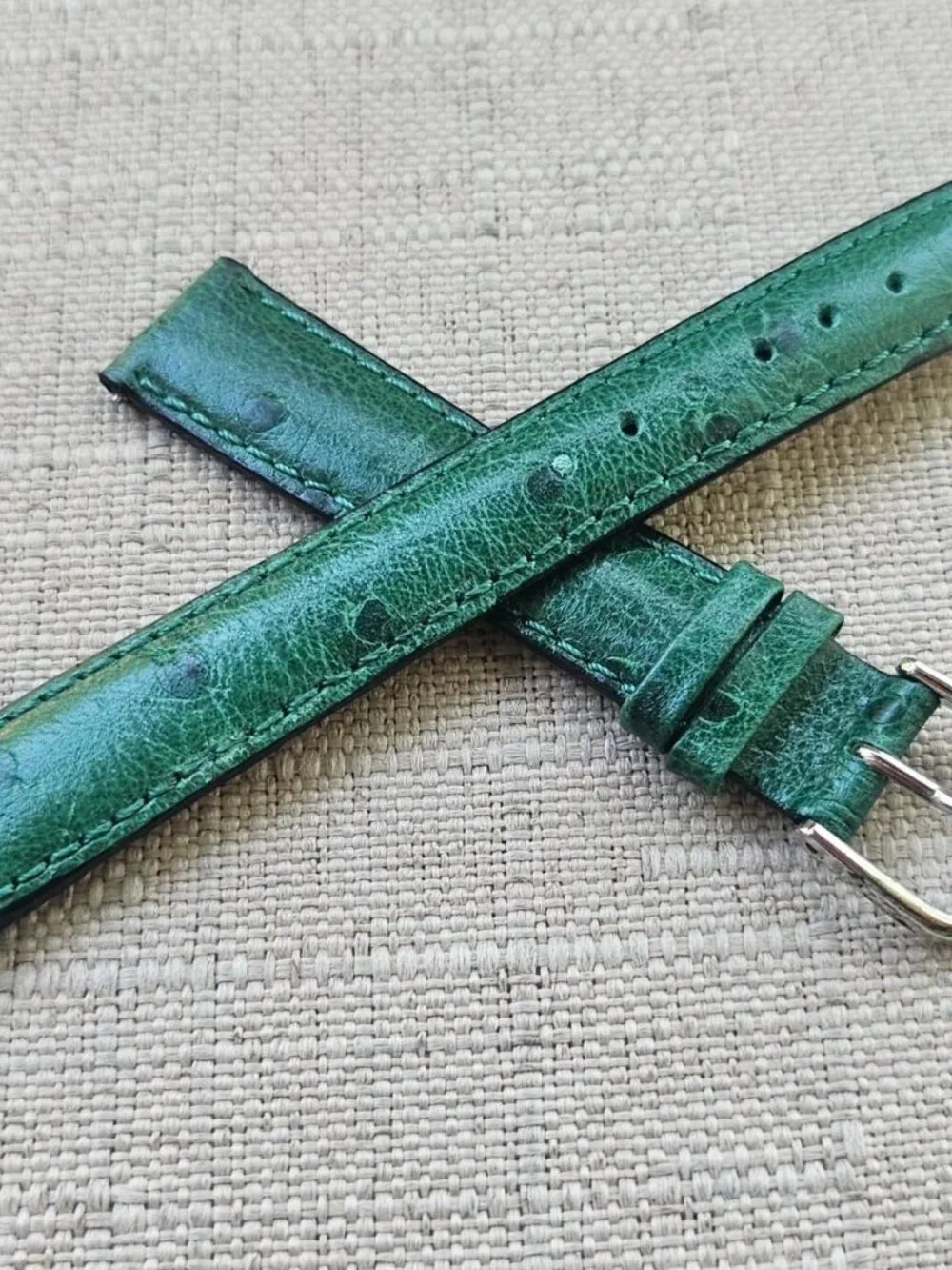 Replacement Band for Watch Green Genuine Leather Strap Pin Buckle Size 14mm New